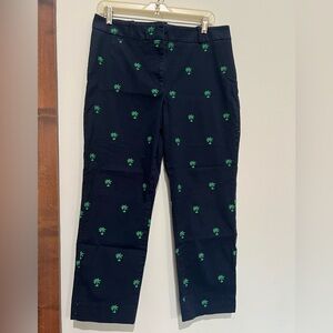 Talbots Navy Green Curvy Palm Tree Embroidered Capri Pants 10
